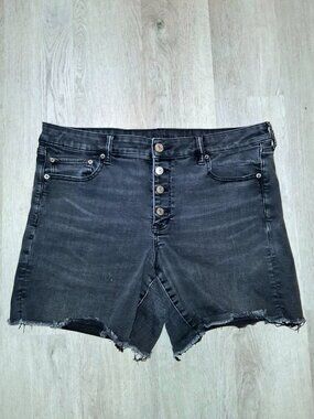 American Eagle Stretch Midi Jean Shorts Size 18 Distressed Black Denim Charcoal